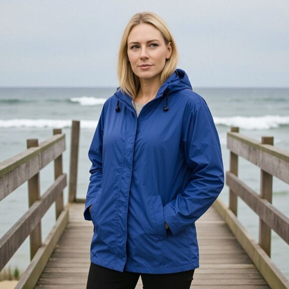 Lands' End Jackets & Blazers - Lands’ End Women Large Blue Hooded Rain Jacket Windbreaker Preppy Nautical Style